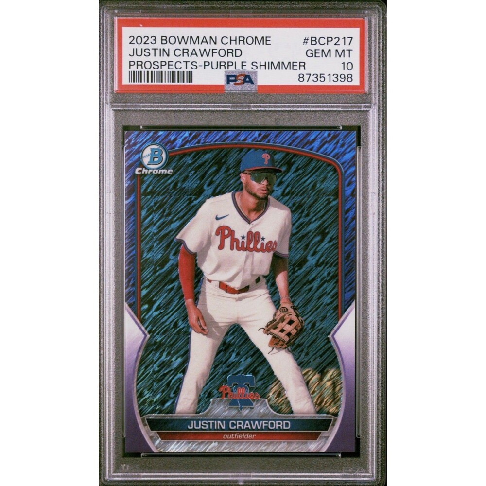 2023 Bowman Justin Crawford Purple Shimmer /250 GEM MT 10 #BCP217